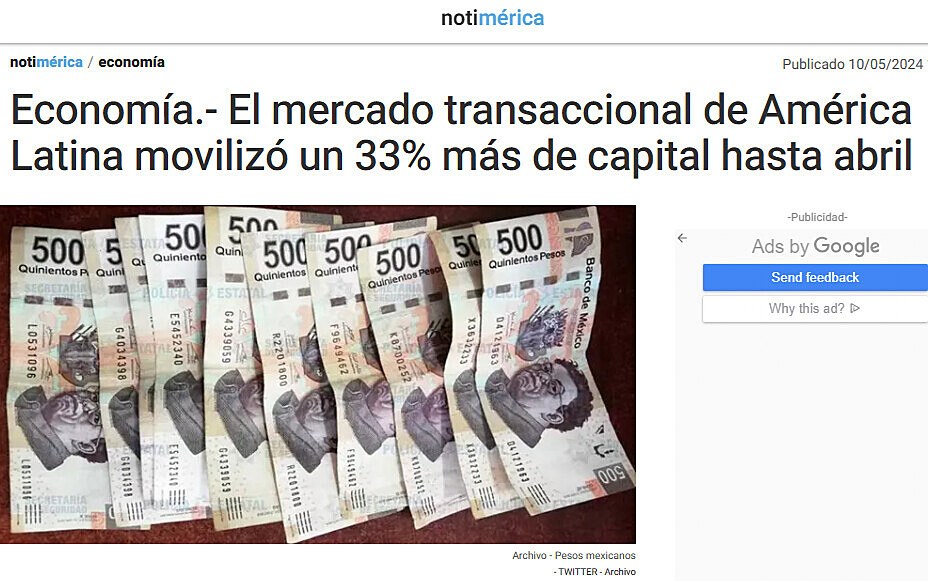 Economa.- El mercado transaccional de Amrica Latina moviliz un 33% ms de capital hasta abril